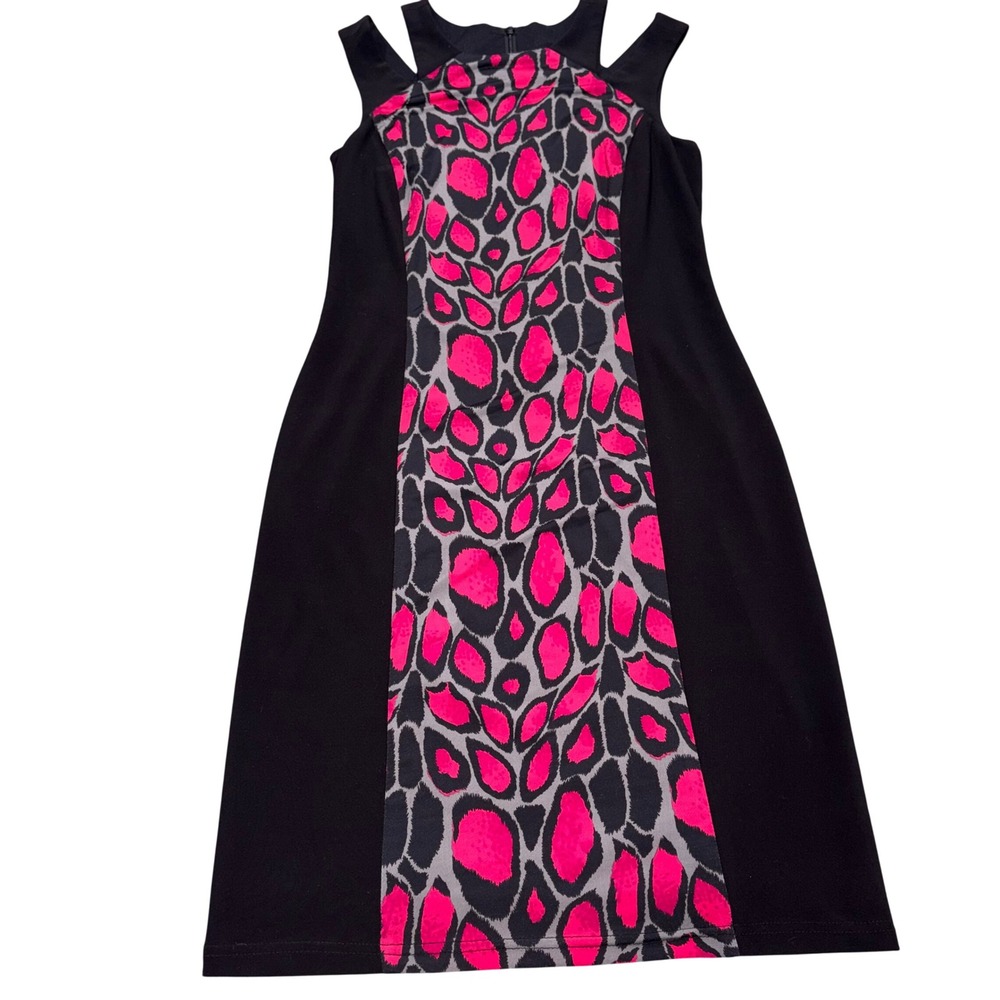 Joseph Ribkoff Animal Print Cutout Sheath Dress Womens 8 Black Pink Grey